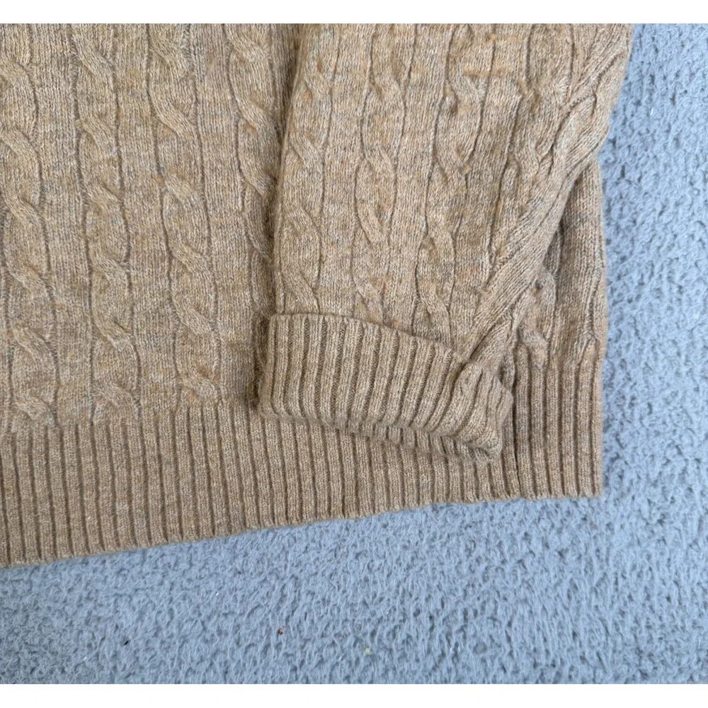 LANDS END Merino Wool Blend Sweater Mens XL Brown Cable Knit Pullover Crewneck